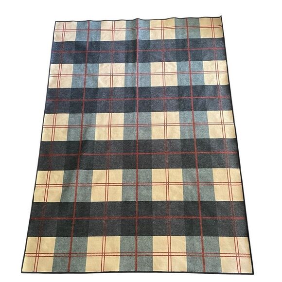 Ruggable Buffalo Plaid Blue Ivory Rug with Red Accents Discontinued 5 x 7 - Picture 13 of 13